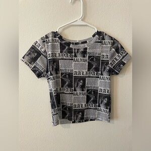 Aaliyah Graphic T-Shirt - Black and White newspaper